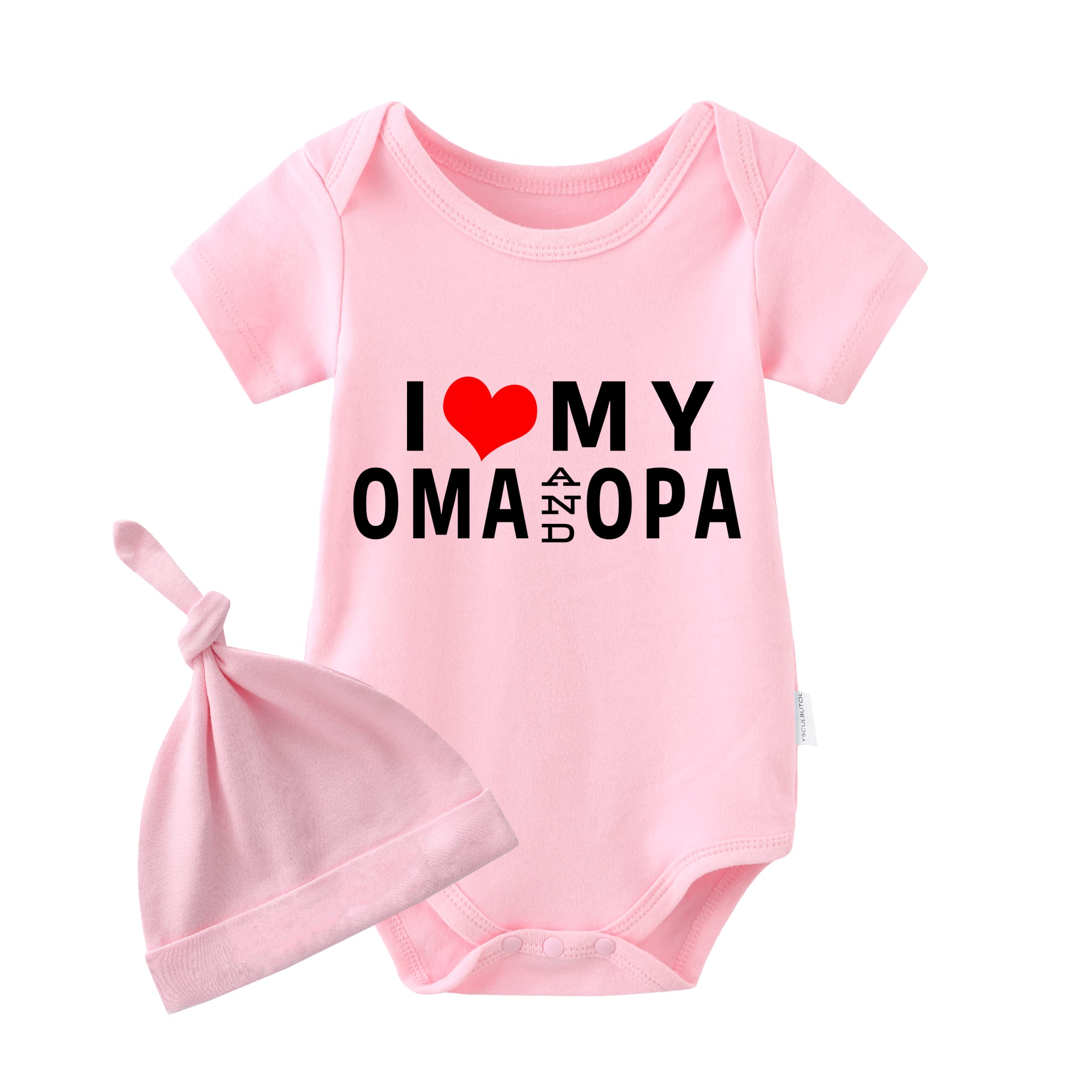 YSCULBUTOL Baby Twins Bodysuits I Love My Oma And Opa Infant Baby Clothes Unisex Twin Romper Outfits With Hat