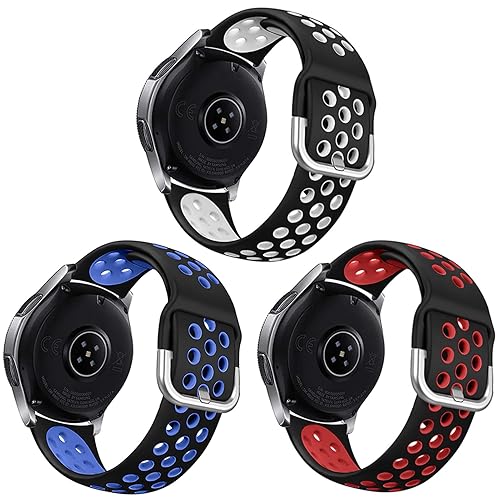 NAHAI 3 Packs Sport Bands Compatible with Samsung Galaxy Watch 46mm/Gear S3 Frontier for Men Women, 22mm Watch Band Silicone Quick Release Rubber Replacement Strap for Galaxy Watch 3 LTE 45mm - Black/Red,Black/White,Black/Blue - L: 6.7"-8.6"