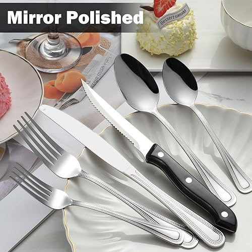 Miniatura 3 de Unokit Juego de cubiertos de 72 piezas con cuchillos para carne, juego de cubiertos de acero inoxidable resistente para 12, cubiertos para el hogar,