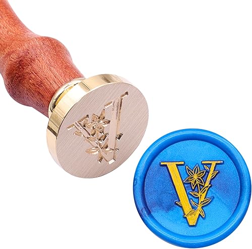 Miniatura 2 de SWANGSA Kit de sello de cera inicial del alfabeto V, elegante sello de sellado de letras florales de flores botánicas con 200 cuentas de cera de