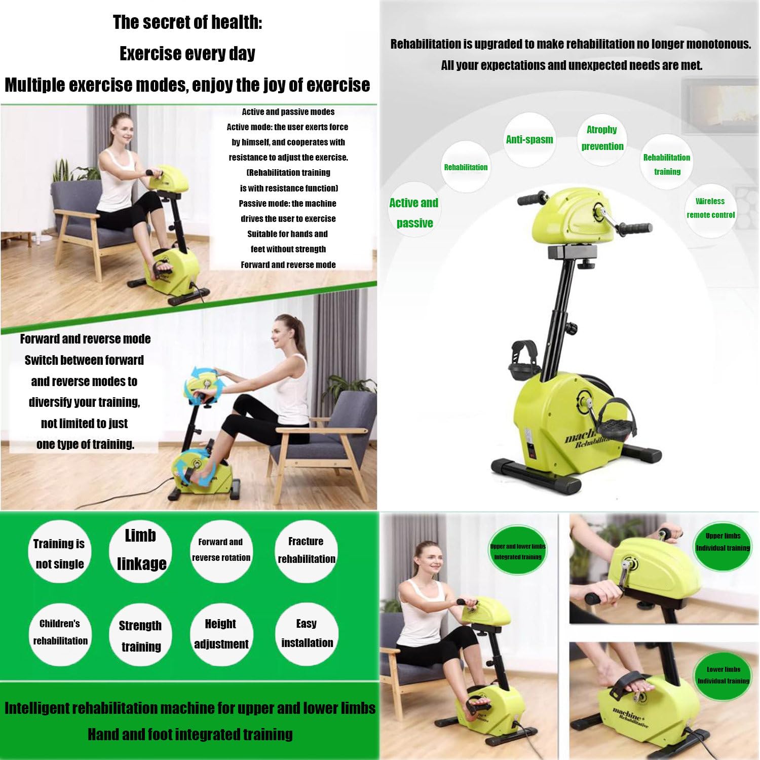 Ejercitador de Pedales para rehabilitación de Personas Mayores, máquina eléctrica Inteligente para rehabilitación de Manos y pies, para ejercitar extremidades Superiores e Inferiores. B