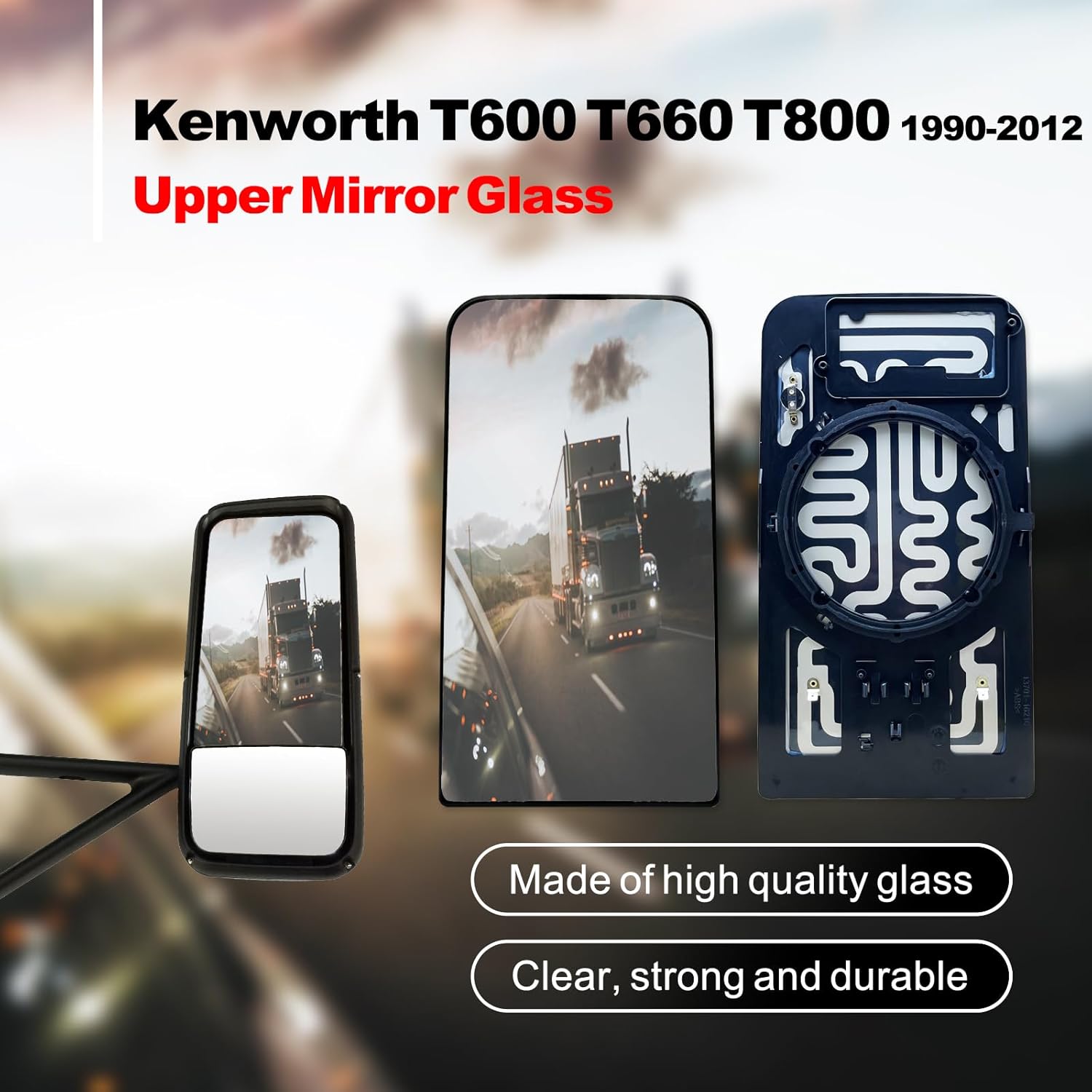 SPLENDID Replacement Mirror Glass, For 1990-2012 Kenworth T170 T270 T370 T440 T470 T600 T660 T800, Heated Flat Mirror, Driver/Passenger Side (OEM: M015400)