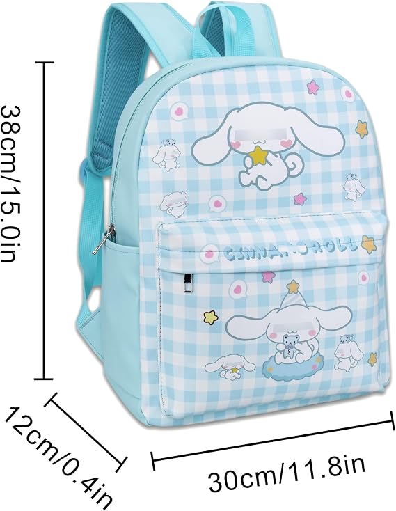 Roffatide Cartoon Cinnamoroll All Over Print Checkered Casual Backpack Cute Backpack Travel Bike Rucksack Hiking Backpack Blue