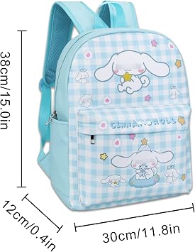 Roffatide Cartoon Cinnamoroll All Over Print Checkered Casual Backpack Cute Backpack Travel Bike Rucksack Hiking Backpack Blue