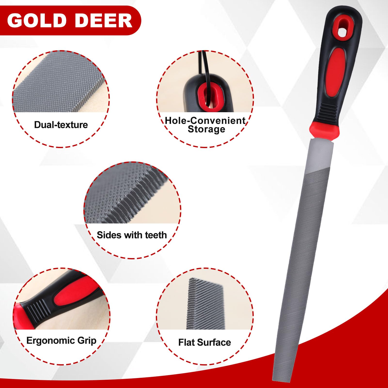GOLD DEER 6Pcs Metal File Set 8Inch Metal Files for Steel Includes 5Pcs Rasp Files 1Pcs Wood File,T12 Carbon Steel Files with Rubber Handle for Metalworking & Woodworking - Image 2