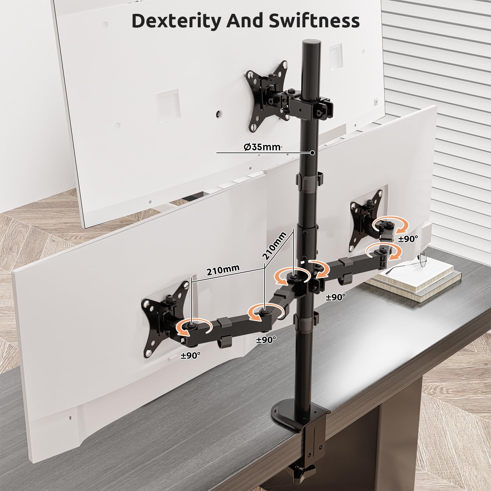 Support Écran PC 3 pour 17-35", Bras pour Écrans 80 cm de Haut, Support Écran Réglable, Capacité de Charge de 10 kg par Bras