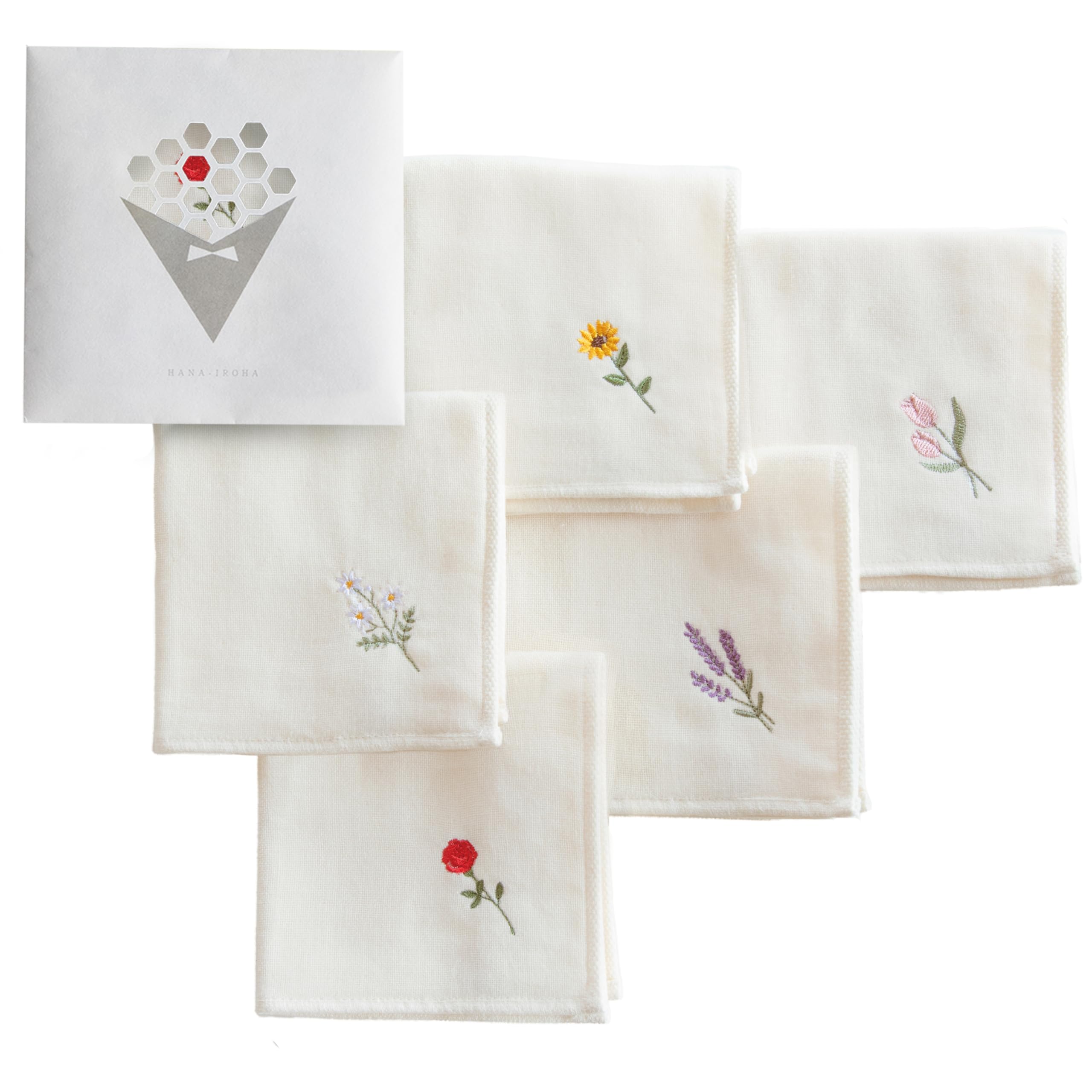Imabari Towel Hanairo Stitch Handkerchief Set Tulip Lavender Rose Cotton