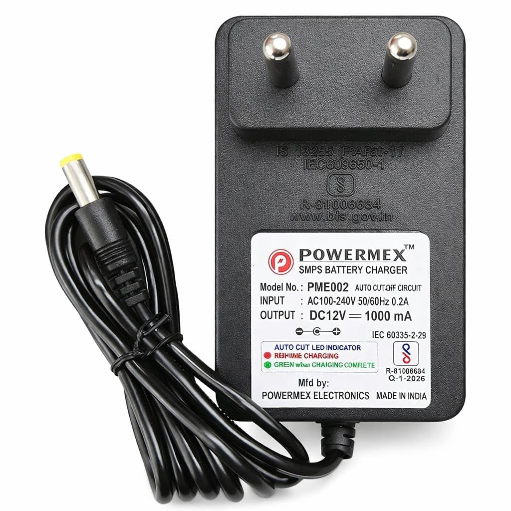 12V/1A Auto-Cut Off Charger for Kids Ride On Electric Car Battery Charger for SUV Car, Baby Carriage Ride Toy Battery Power Adapter | BIS Certified-image-46