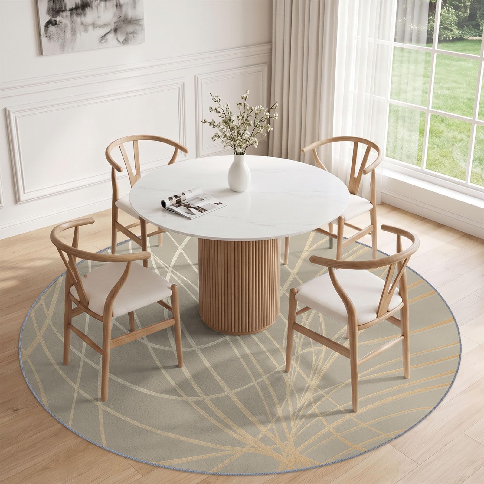 Abstracto Líneas Suave Redondo Lavable Alfombras Salón 100 cm