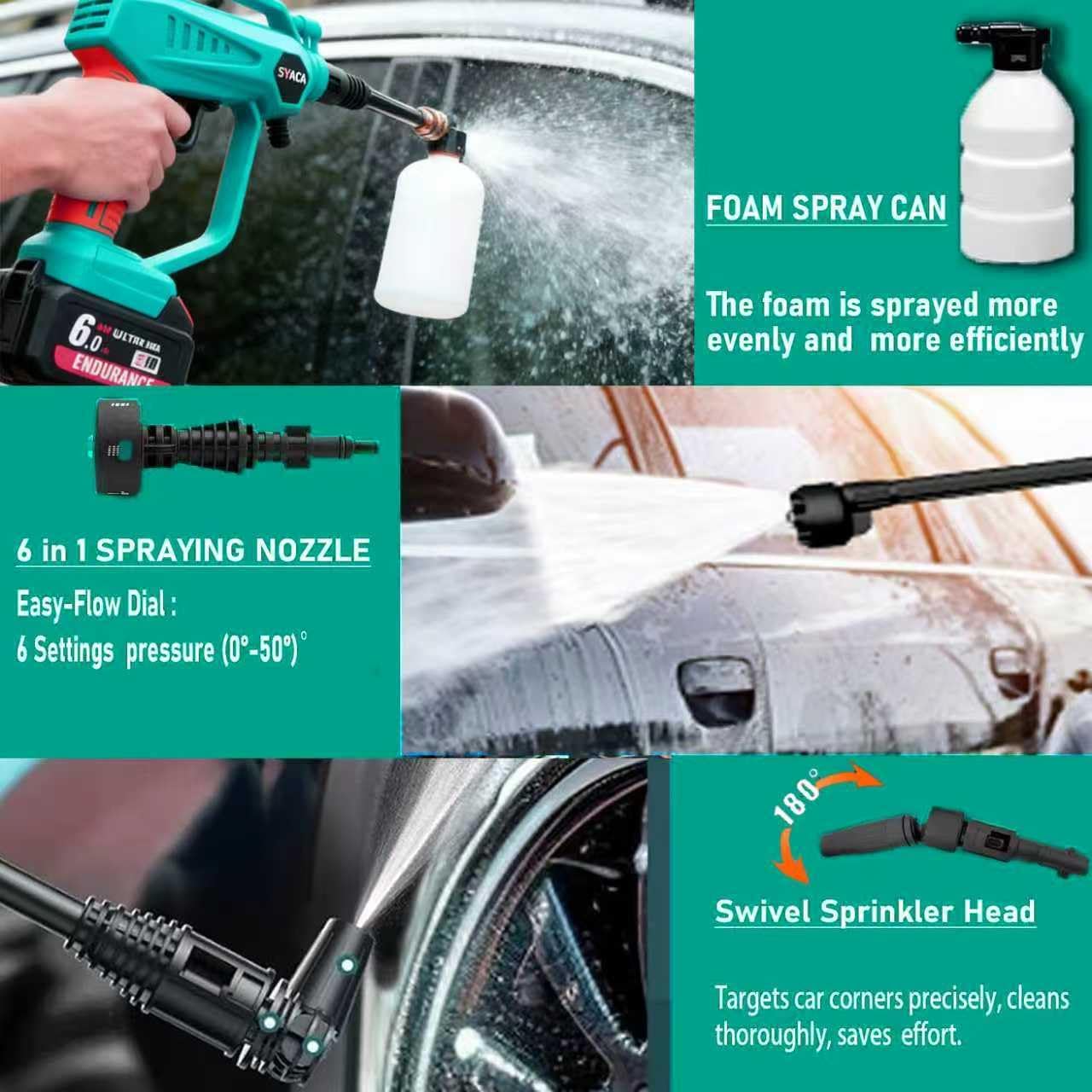 Portable Cordless Pressure Washer 1250 psi, 2X 4.0ah Battery Powered- 3 Speed 3820 Brushless Motor Power Washer,w/ 180° Swivel & 6-in-1 Spraying Nozzle, Foam Cannon, for Car Floor Fence Patio