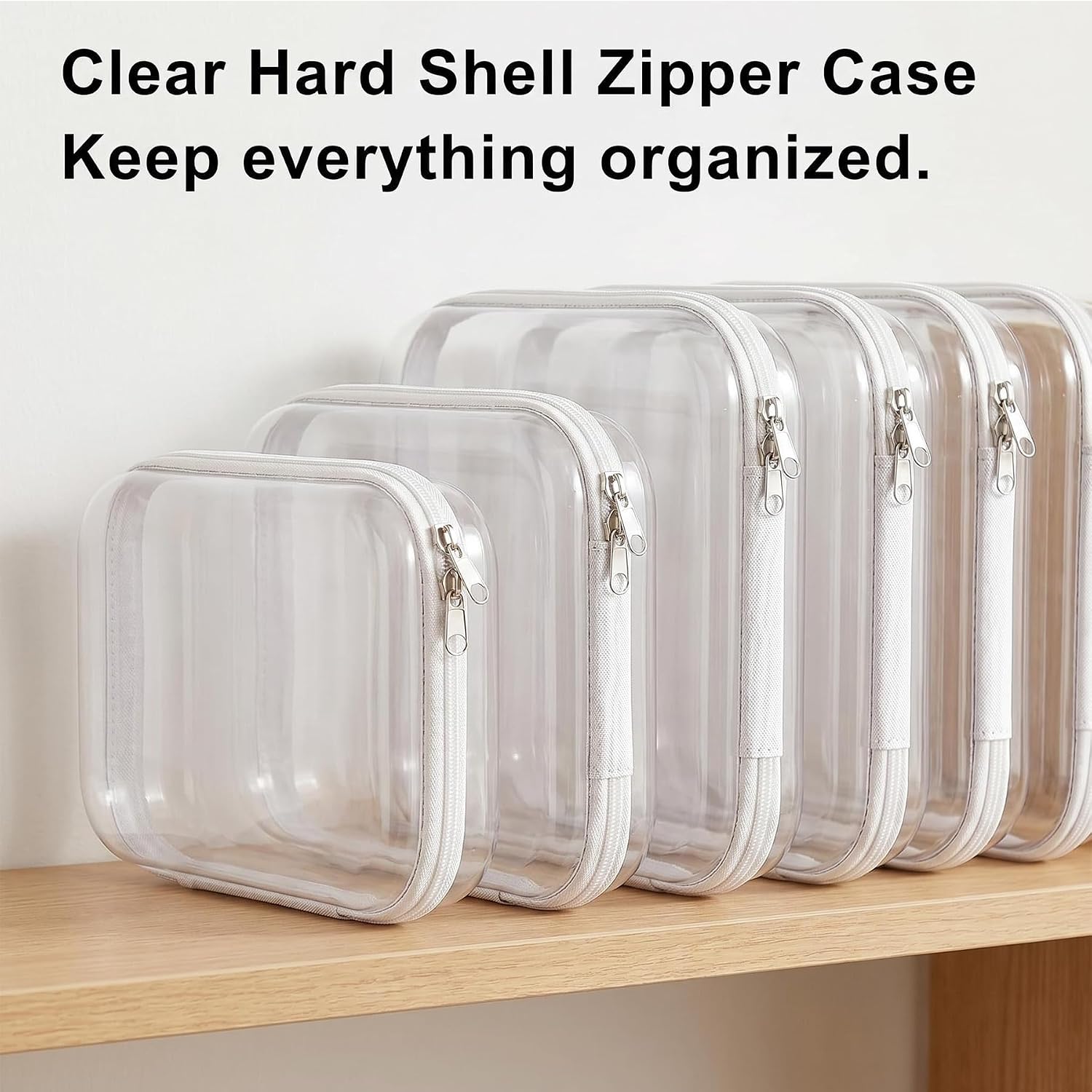 Clear Hard Shell Zipper Case, Transparent Cosmetic Bag Organizer, Crush Resistant Clear Makeup Pouch for Travel Toiletries, Cosmetics and Accessories image 4