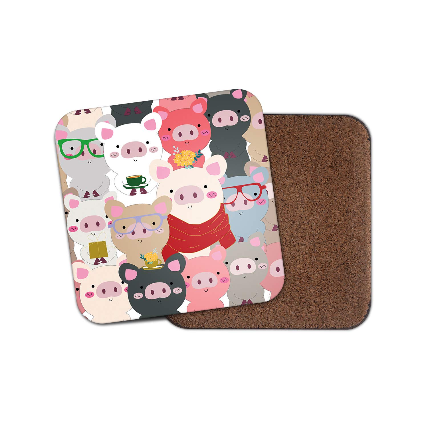 Destination Vinyl Ltd Multicolor 1 X Cartoon Pigs Coaster - Pig Piglet Kids Cute Animal Funky Fun #15918