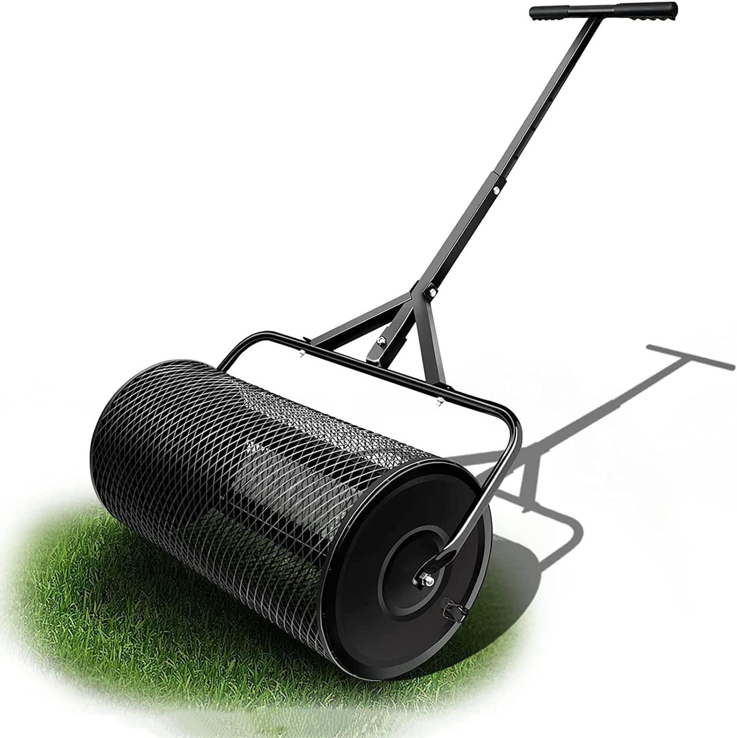 Manure Spreaders, Compost Spreader, Lawn and Garden Peat Moss Roller with Side Latches, Powder Coated Steel Mesh Basket for Spreading Manure, Topsoil