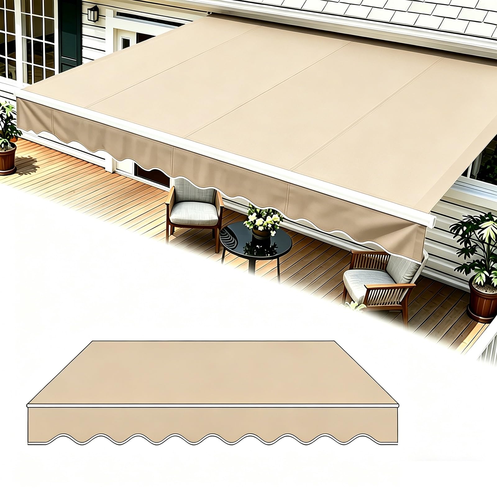 Telo Per Tende Da Sole Manuale 2.0m 2.5m 3.0m 3.6m 5m, Tessuto Di Ricambio Per Tende Da Sole Da Giardino Esterno, Tettoia Di Ricambio Retrattile Per Balcone(G,8.2x8.2FT/250x250cm)
