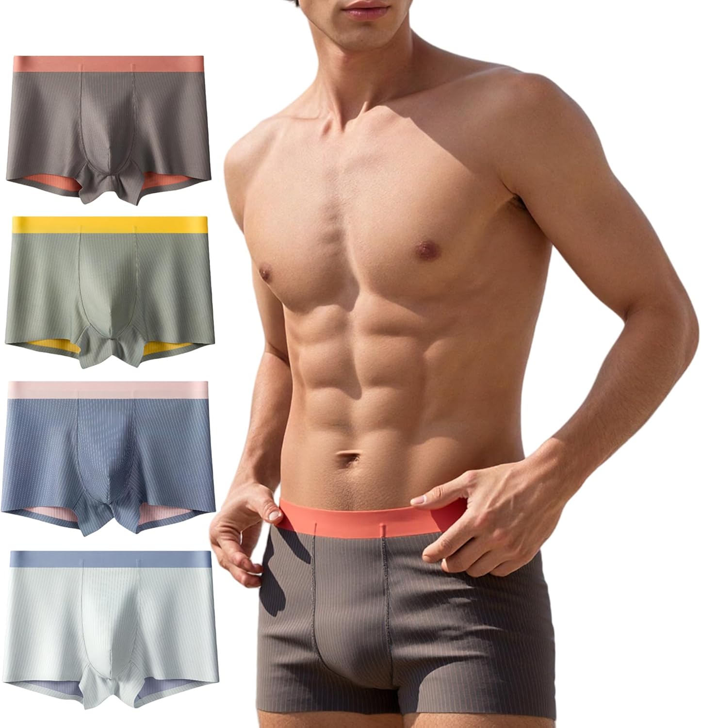 Young Men's 2-in-1 Dual-Side Striped Underwear Modal Microfiber Trunks Moisture-Wicking Stretch Boxer Briefs 4-Pack