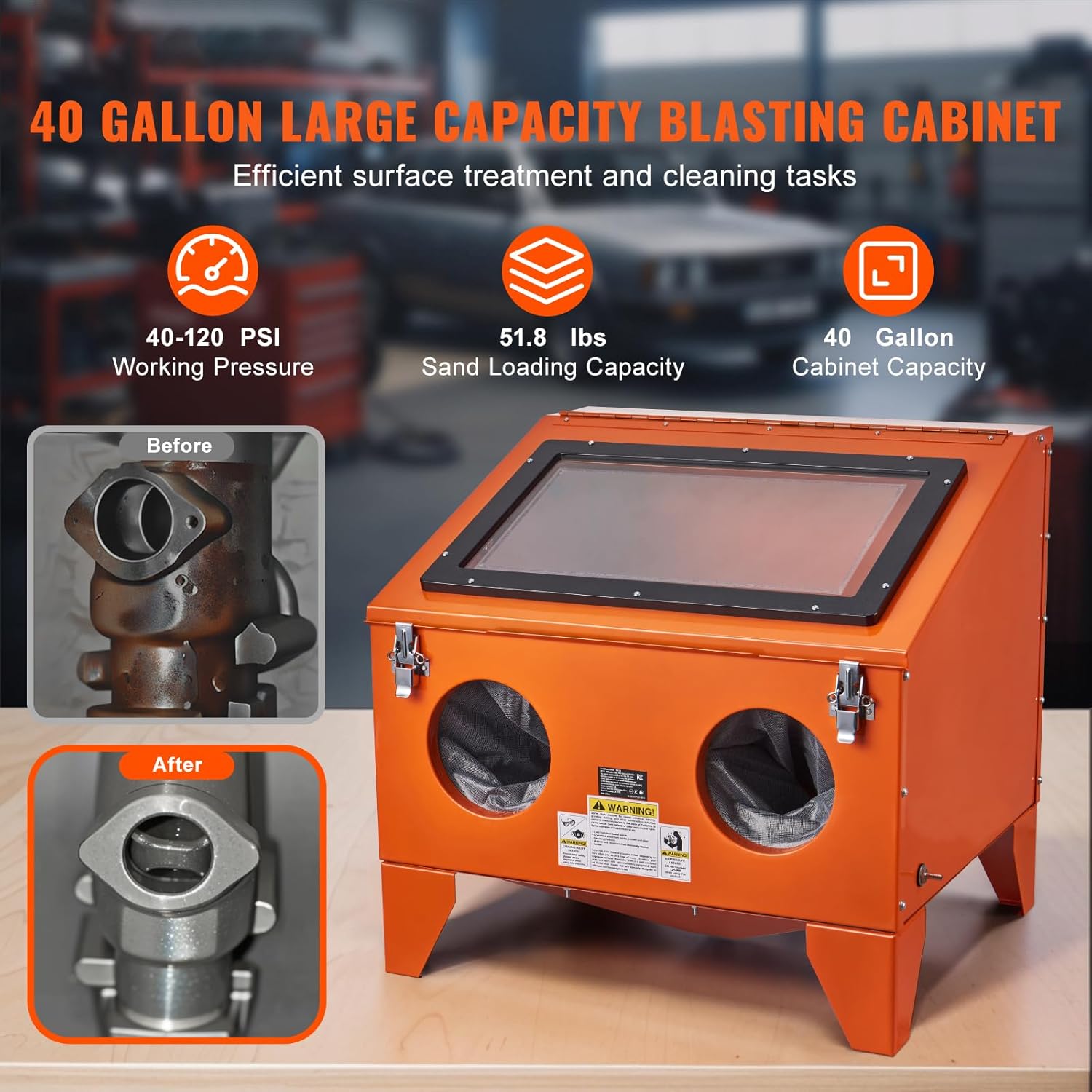 Happybuy 40 Gallon Sandblasting Cabinet, 40-120 PSI Portable Benchtop Blaster, Heavy Duty Steel with Blasting Gun & 4 Ceramic Nozzles for Paint/Rust Removal