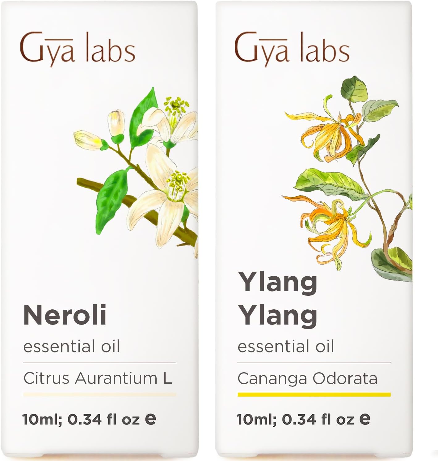 Neroli Essential Oil for Diffuser & Ylang Ylang Essential Oil for Diffuser Set - Aromatherapy Grade Essential Oils Set - 2x0.34 fl oz - Gya Labs