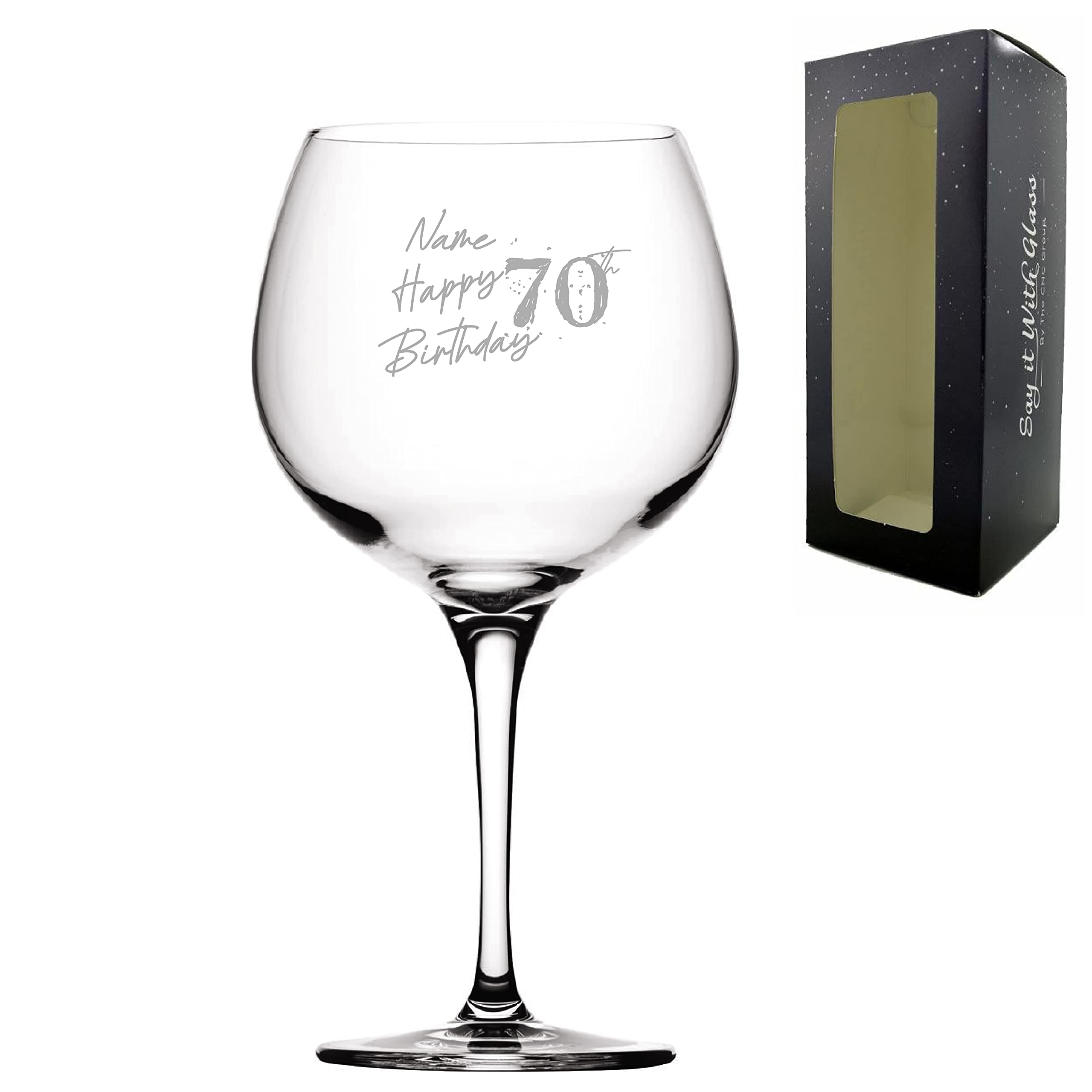 Personalised Engraved Primeur Balloon Happy 70th Birthday Speckled Design Gift Boxed, Glass Holds up to 24oz/709ml, Customise with Any Name, Engraved in The UK