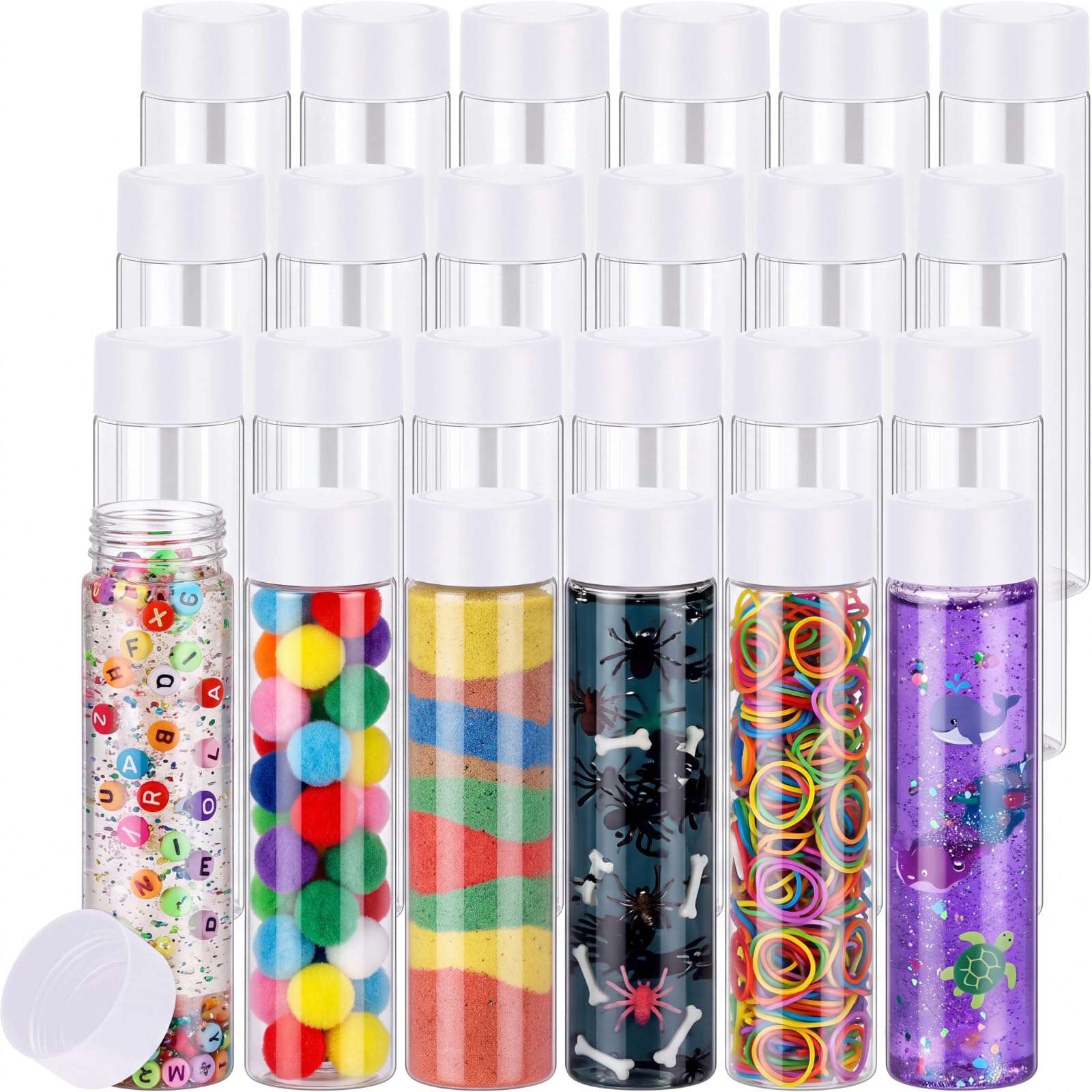 Zhehao 24 botellas de jugo de plástico de 13.5 onzas con tapas, botellas sensoriales reutilizables con tapas blancas, botellas de agua a granel, recipientes vacíos transparentes para almacenar
