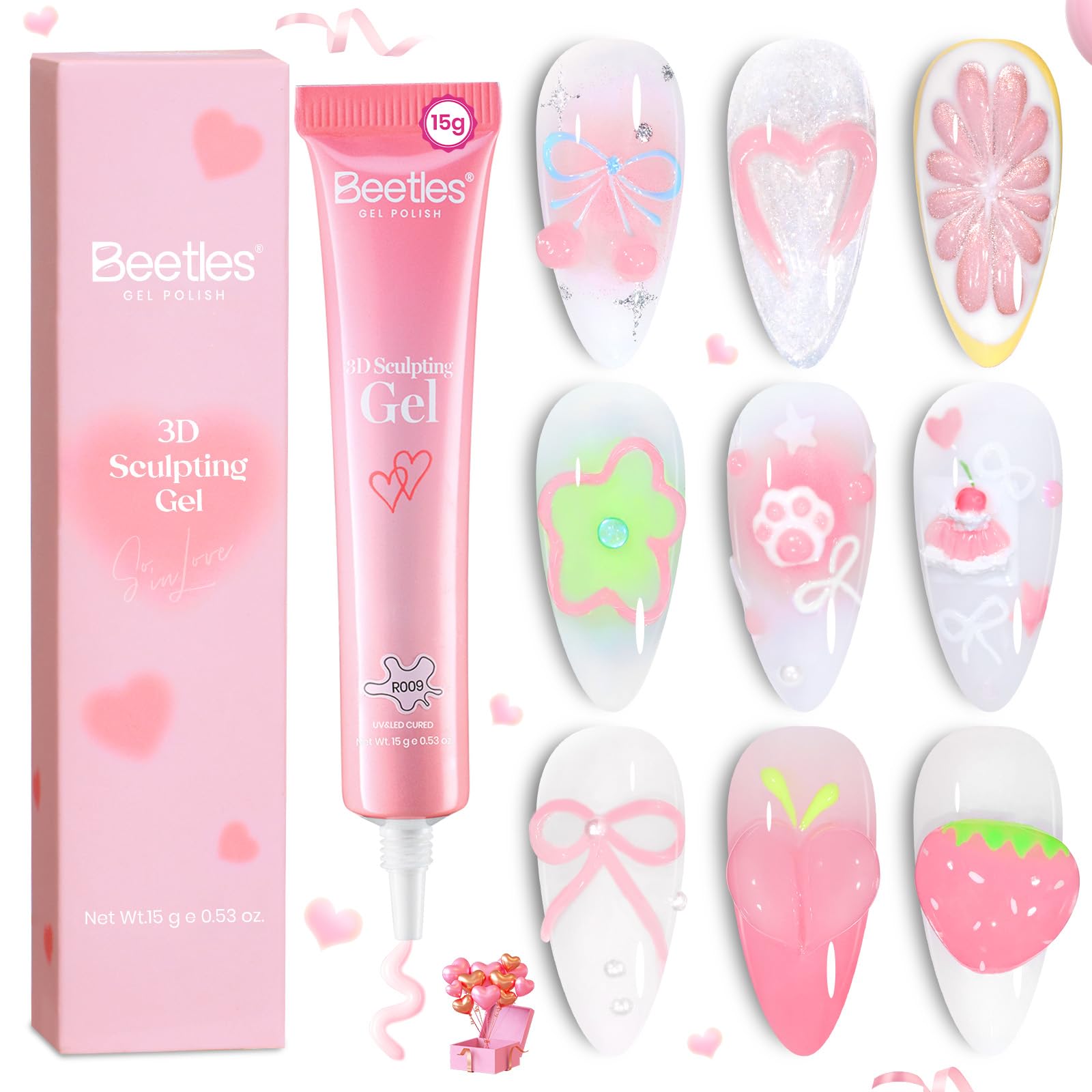Beetles Valentines Limited Pink 3D Nail Sculpting Gel for 3D Gel Nail Art 15ml Professional Pink Sculpt Gel