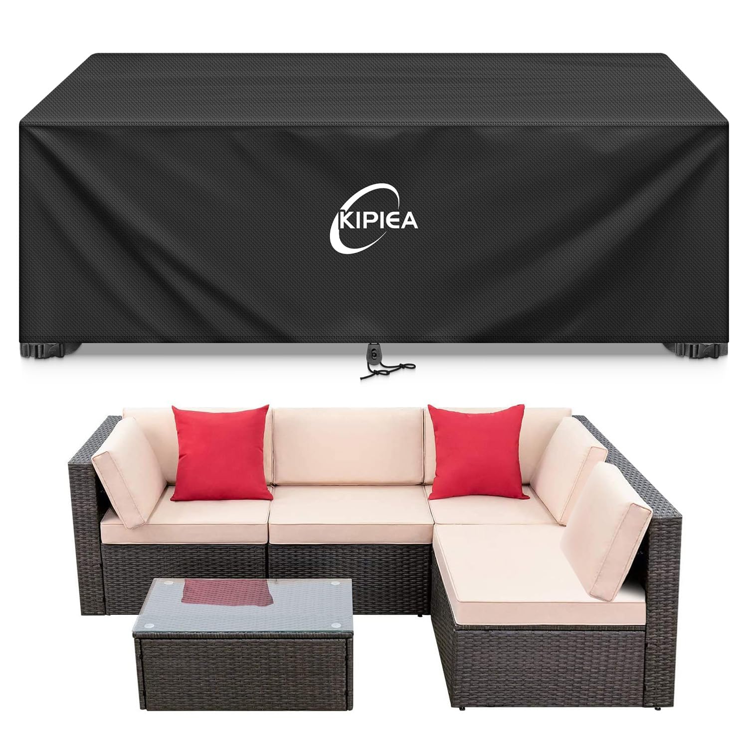 Kipiea Patio Furniture Covers Waterproof Winter, Heavy-Duty 420D Outdoor Patio Table Set Covers, Rectangular Outdoor Sectional Couch Covers (78" L x 58" W x 28" H)