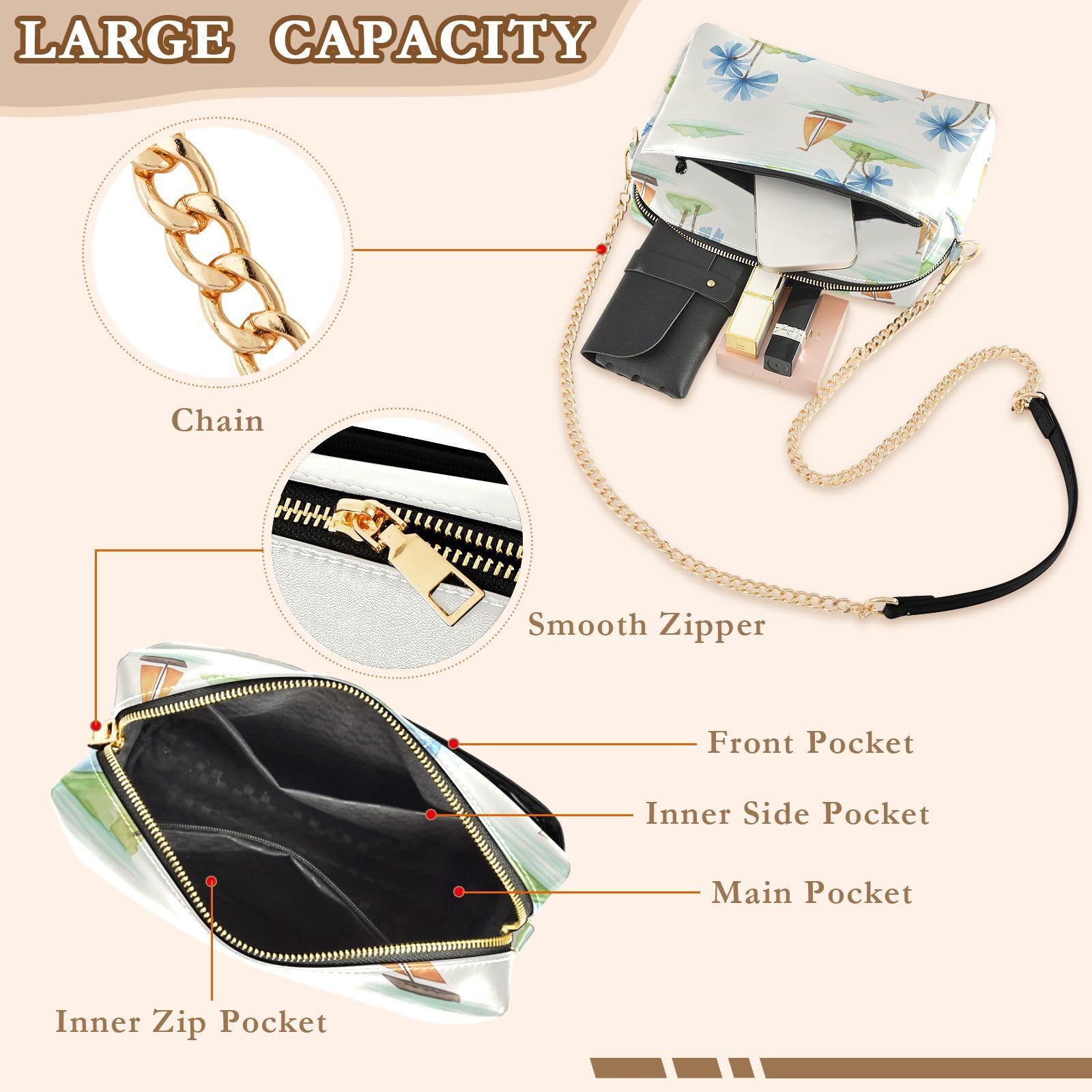 Bolso bandolera ligero con correa de cadena con capacidad de 2,5 L para