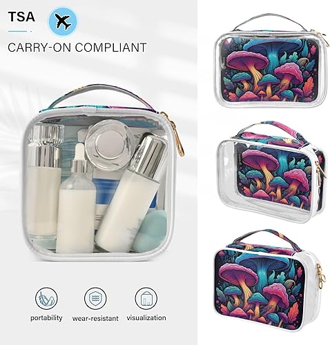 Miniatura 5 de Bolsa de aseo transparente de hongos coloridos para viajar, paquete de 2 bolsas de cosméticos de maquillaje con cremallera, bolsa de viaje para