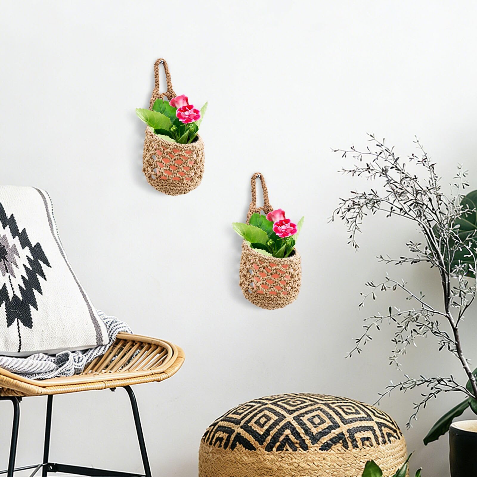 Lot de 6 pots de fleurs à suspendre pour plantes d'intérieur, suspension en macramé fait à la main, panier mural tissé pour plantes grasses, plantes aériennes et herbes, décoration de jardin