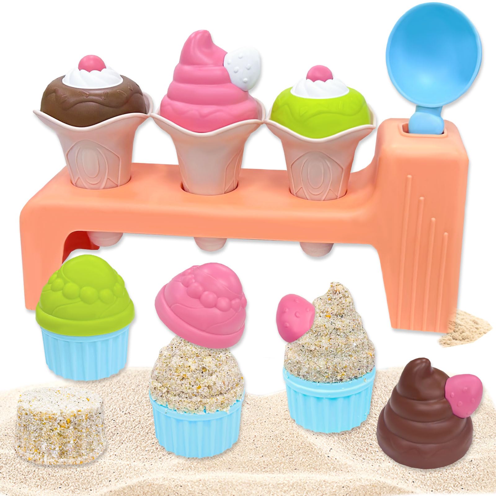 VBACALA BACALA Jouets de Plage, Jouets de Crème Glacée pour Enfants, Pelle de Sable, Moulage de Crème Glacée, Jouet de Gâteau de Plage, Jeux de Rôle de Plage pour Les Enfants âgés de 3 Ans et Plus