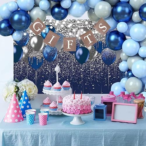 Miniatura 6 de Telón de fondo azul con purpurina de 10 x 6.5 pies, telón de fondo para fotografía, fiesta de cumpleaños de bebé, graduación, globo azul con
