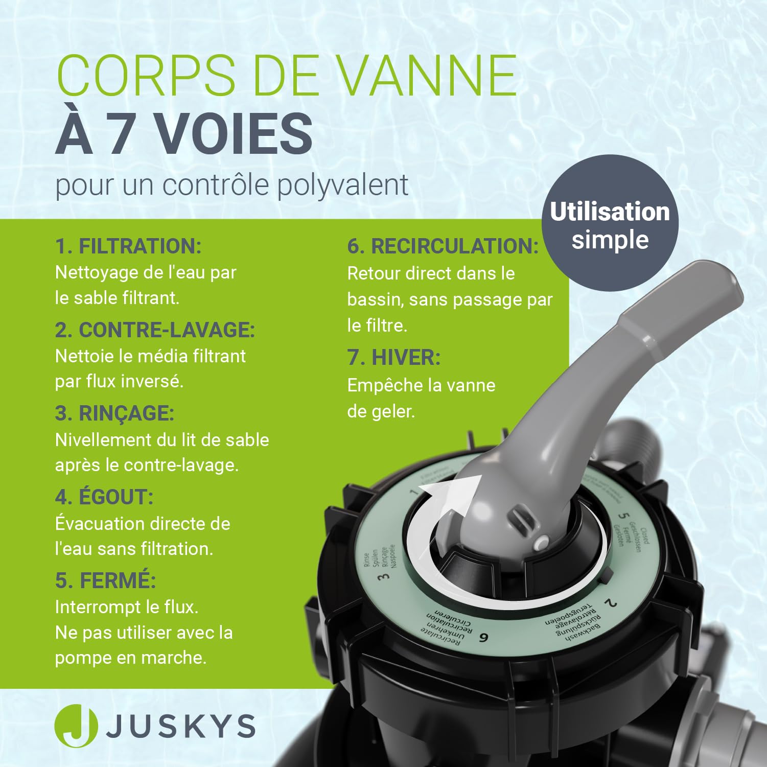 Juskys® Filtre à Sable 250 W - équipement Piscine Puissant pour Volume 38.0000 litres, système 7 Positions, Construction Durable