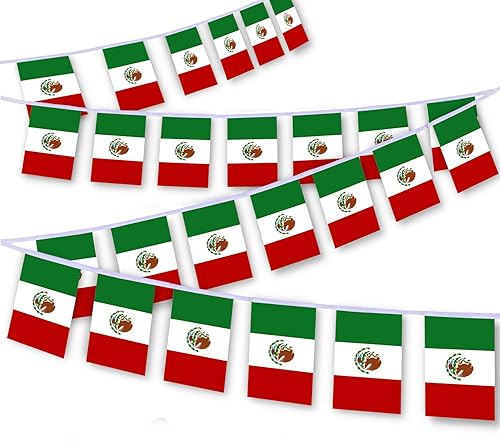 MacLand 30 cadenas de bandera de México, banderines mexicanos de 32 pies, pancarta decorativa para decoración de patio al aire libre e interior