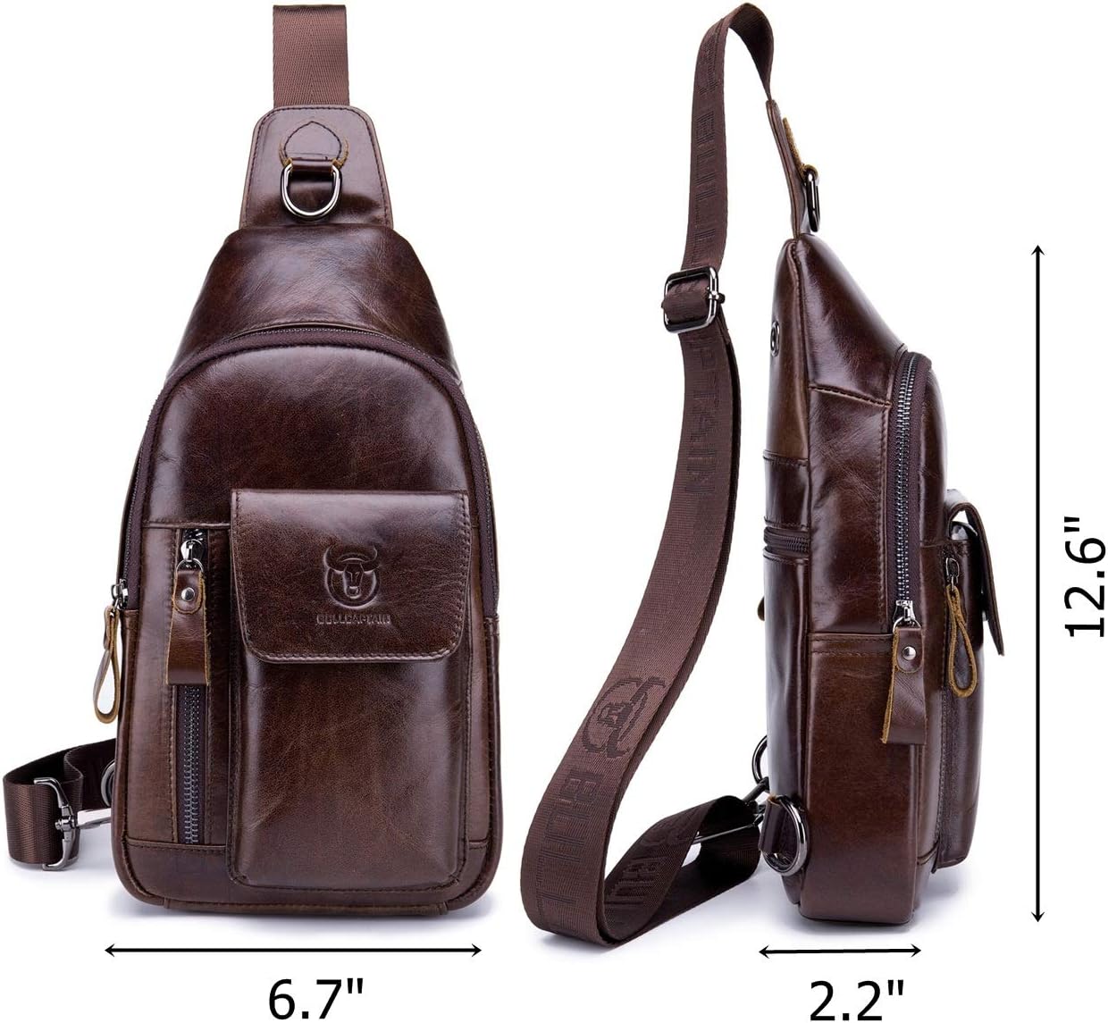 BULLCAPTAIN Genuine Leather Men Sling Bag Travel Crossbody Chest Bag Large Capacity Casual Hiking Daypack - Image 3