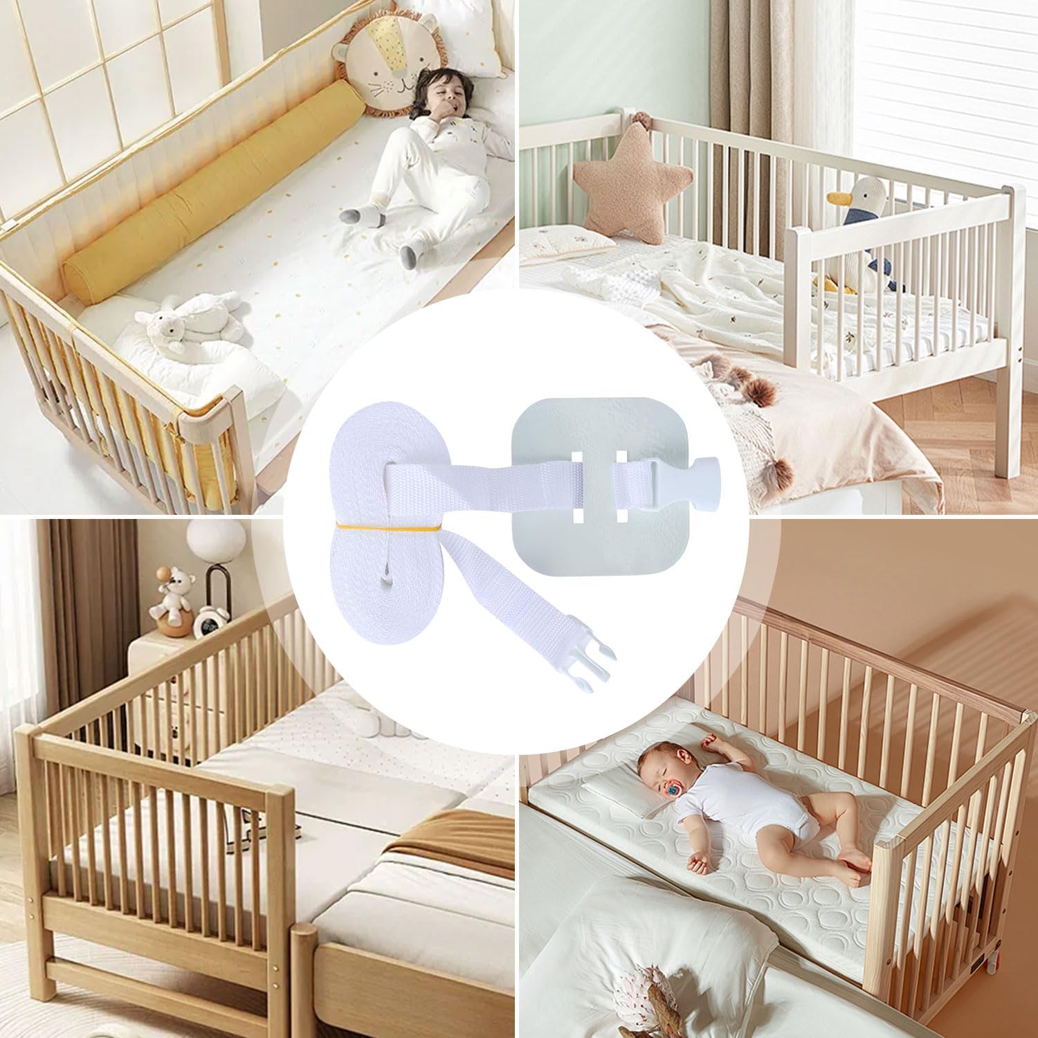 Cintura Fissaggio Lettino 8,0 m x 2,6 cm – Cinghia Universale Regolabile per Lettini Affiancati Co-Sleeping, Boxspring, Culle e Letti Pieghevoli – Treccia Culla Paracolpi
