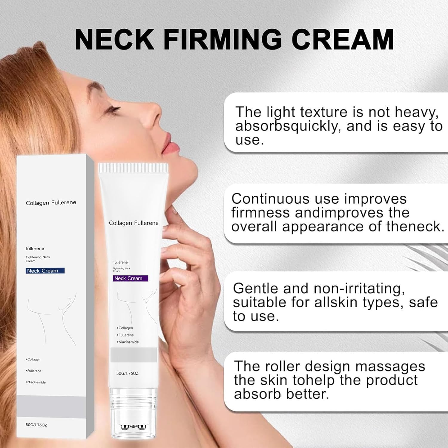Crema de colágeno para el cuello, crema reafirmante con efecto tensor y lifting para piel flácida, para todo el contorno, suavizante, hidratante y humectante,1pc