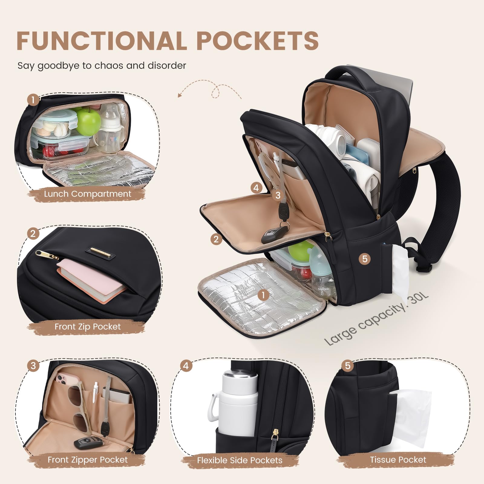 GOLF SUPAGS Lunch Rucksack, 16 Zoll Laptop Rucksack Schulrucksack mit Lsoliertes Kühltasche für Arbeit Reisen Schule Picknick Uni