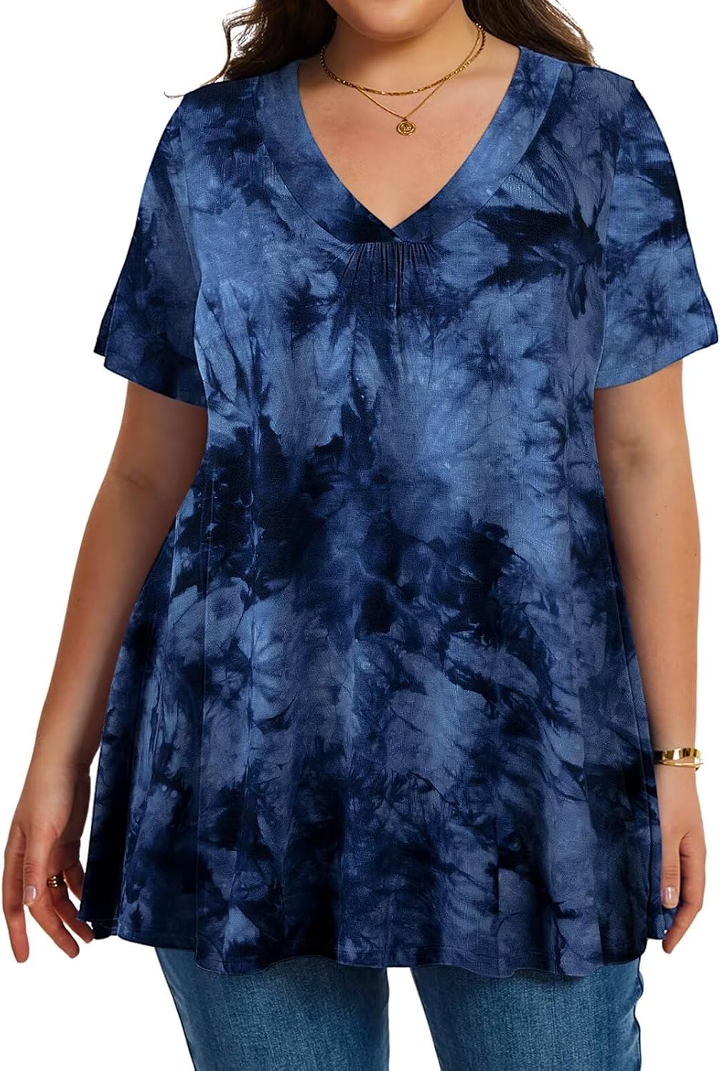 LARACE Plus Size Tops for Women Short Sleeve Women's V Neck Pleated Tunics Dressy T-Shirts Summer Clothes Loose Fit Blouses - Image 7