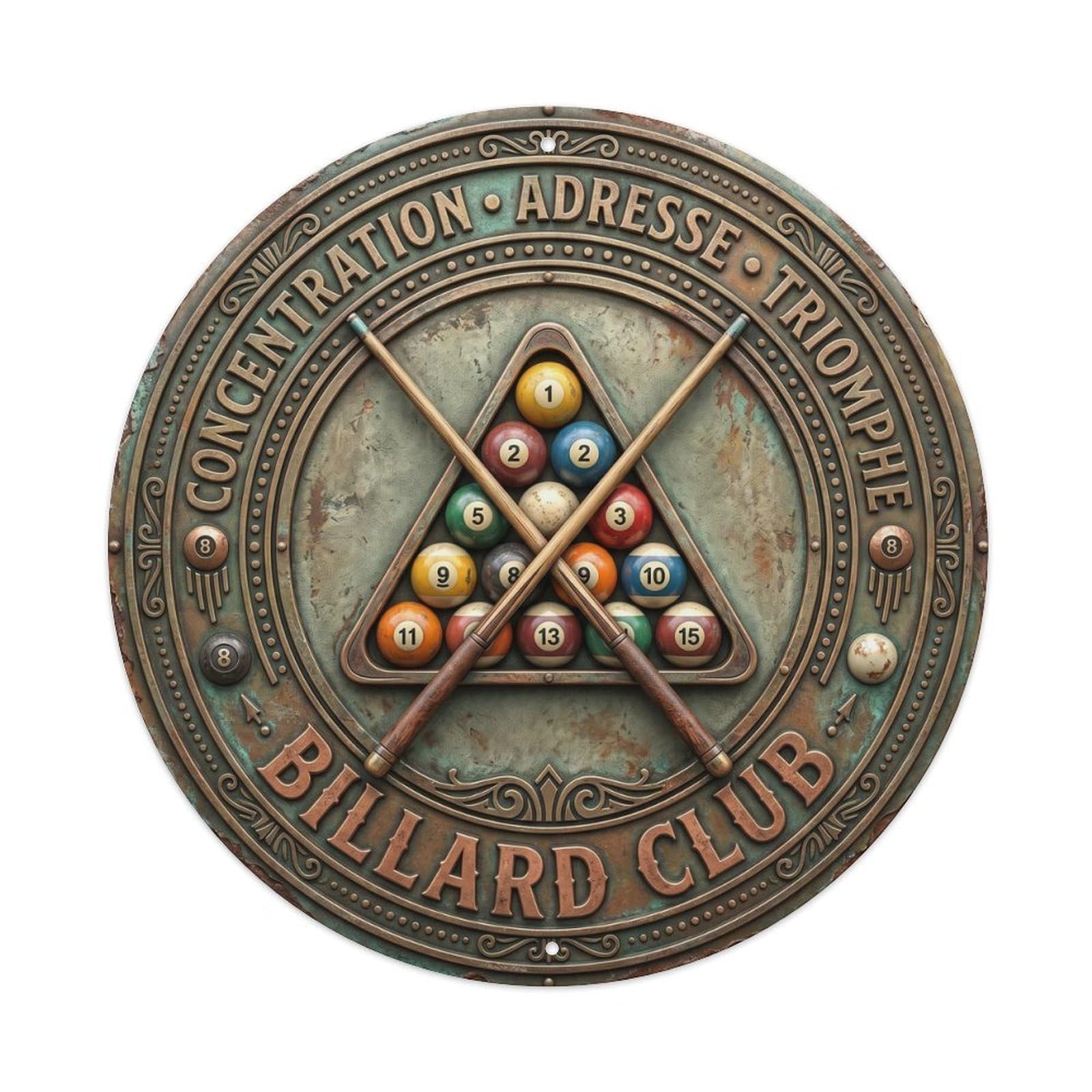 Cwbufd Vintage Style Concentration Adresse Triomphe Billard Vintage Metal Tin Sign Plaque Wall Decor For Cafe, Club Bar, Office, Garden Metal Poster 8X8inch