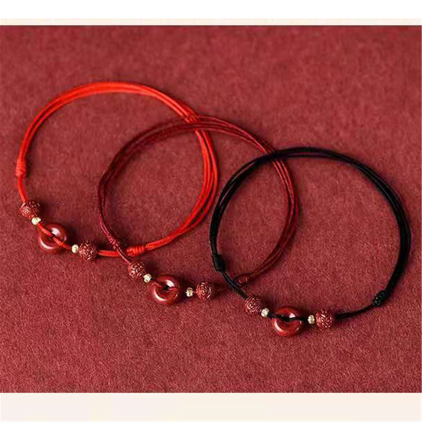 Pulsera de Cristal, Tobillera con Dije de Hierba Cuatro Hojas Hebilla armonía cinabrio Natural Cuerda Hilo Rojo Trenzado