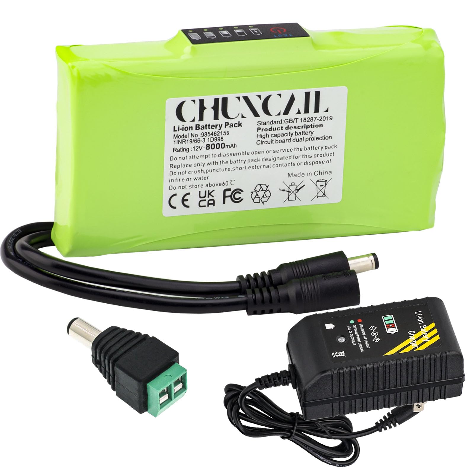 Batería de iones de litio de 12 V, 8 Ah, fuente de alimentación móvil, batería de gran capacidad, audio con cabezal CC e indicador de alimentación para luz LED, proyecto de bricolaje, paquete de