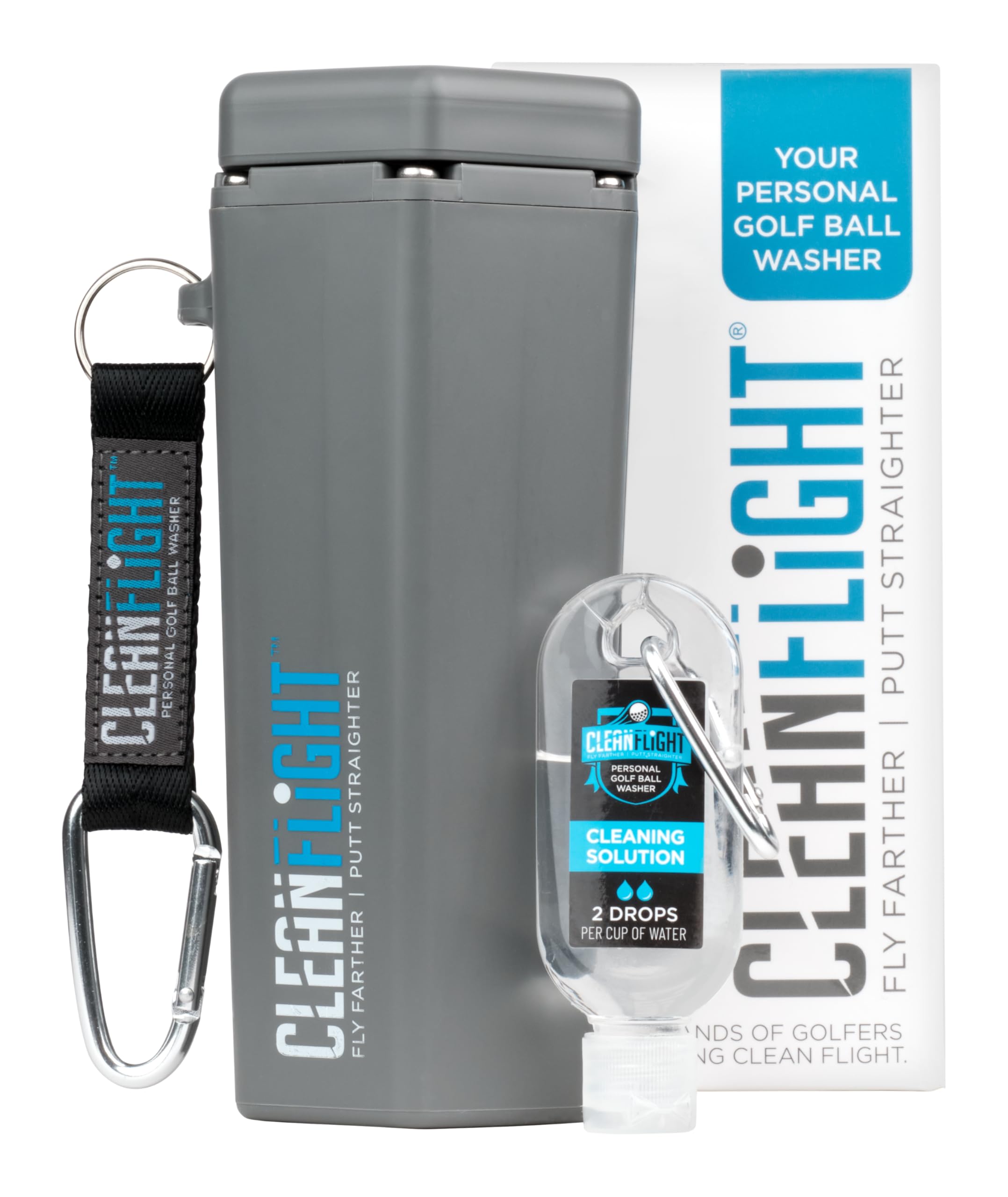 Clean Flight Premium Golf Ball Washer - Portable Cleaner for Golf Bag or Cart - Best Golf Accessories Gifts for Men & Women