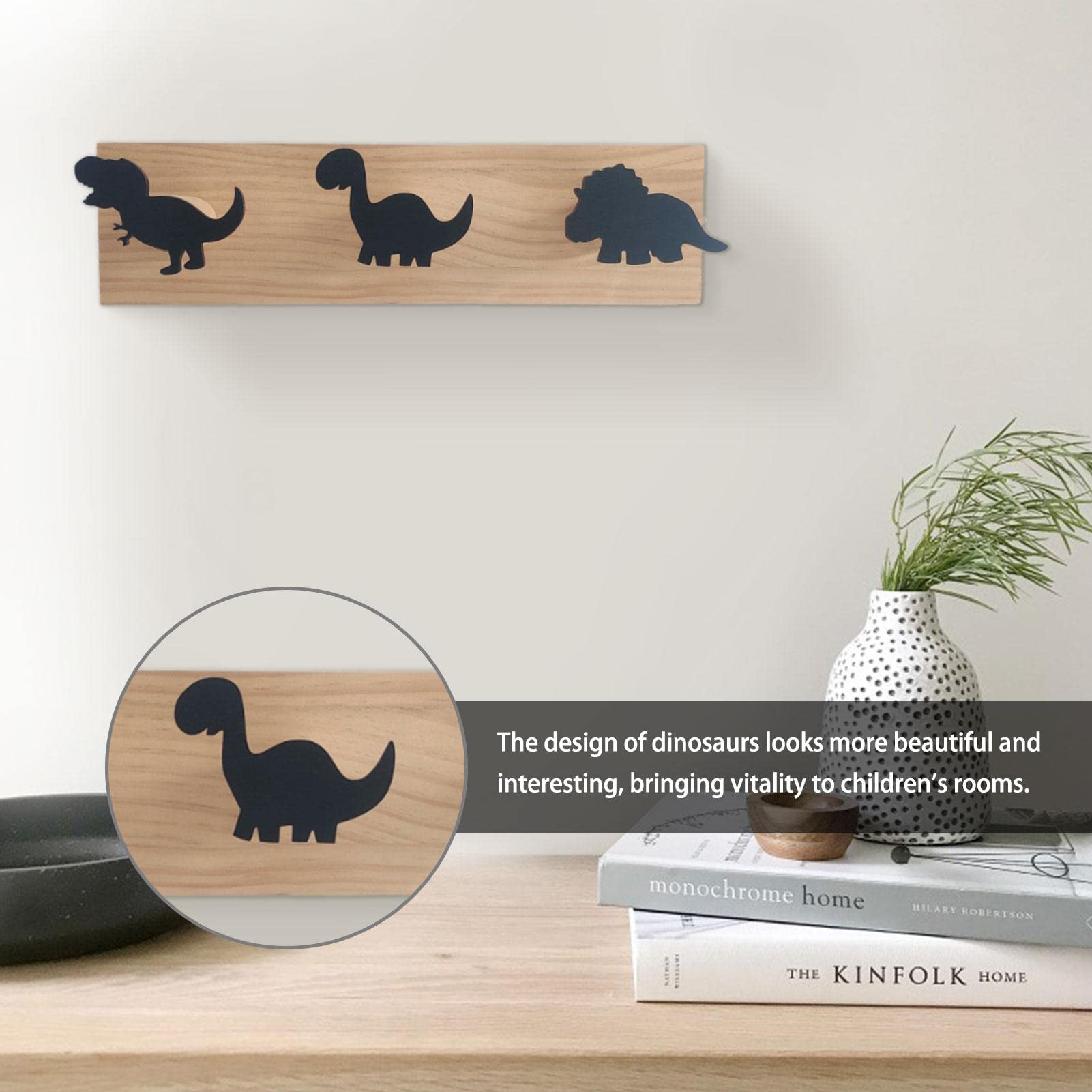 Crochets Mural Dinosaure Keronio - Lot De 4 - Bois Naturel - Pour Chambre Enfant