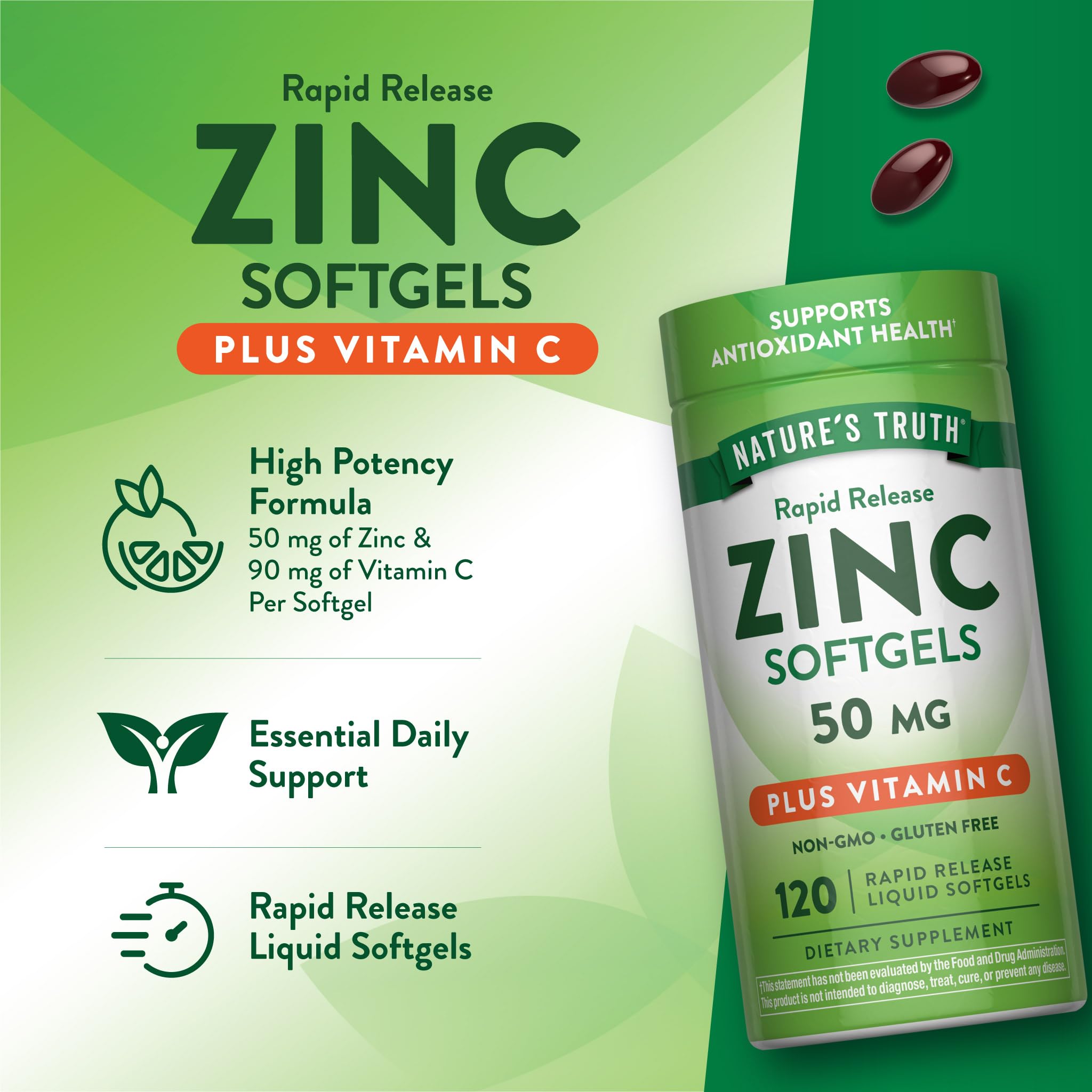 Nature's Truth Zinc with Vitamin C | 50mg | 120 Softgels — Amazon image 5