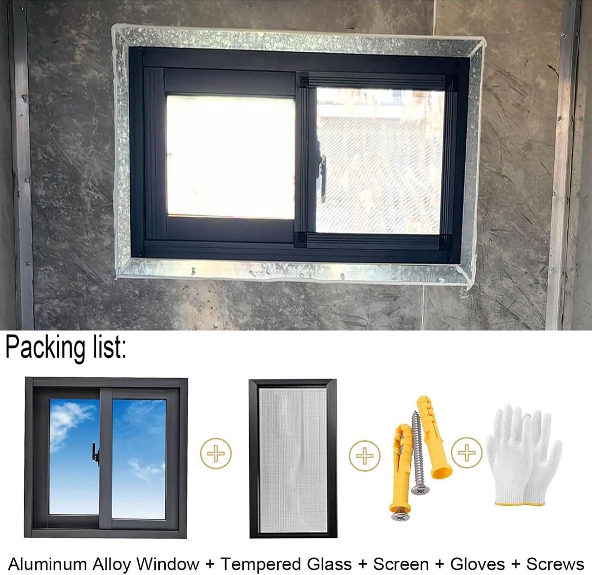 Replacment Basement Window House Sliding Window White Aluminum Frames Tempered Glass 20'' 22'' 26'' 32'' 35'' 38'' 40'' Width Household Windows for Barns Shed Bathroom(White,34x22in)