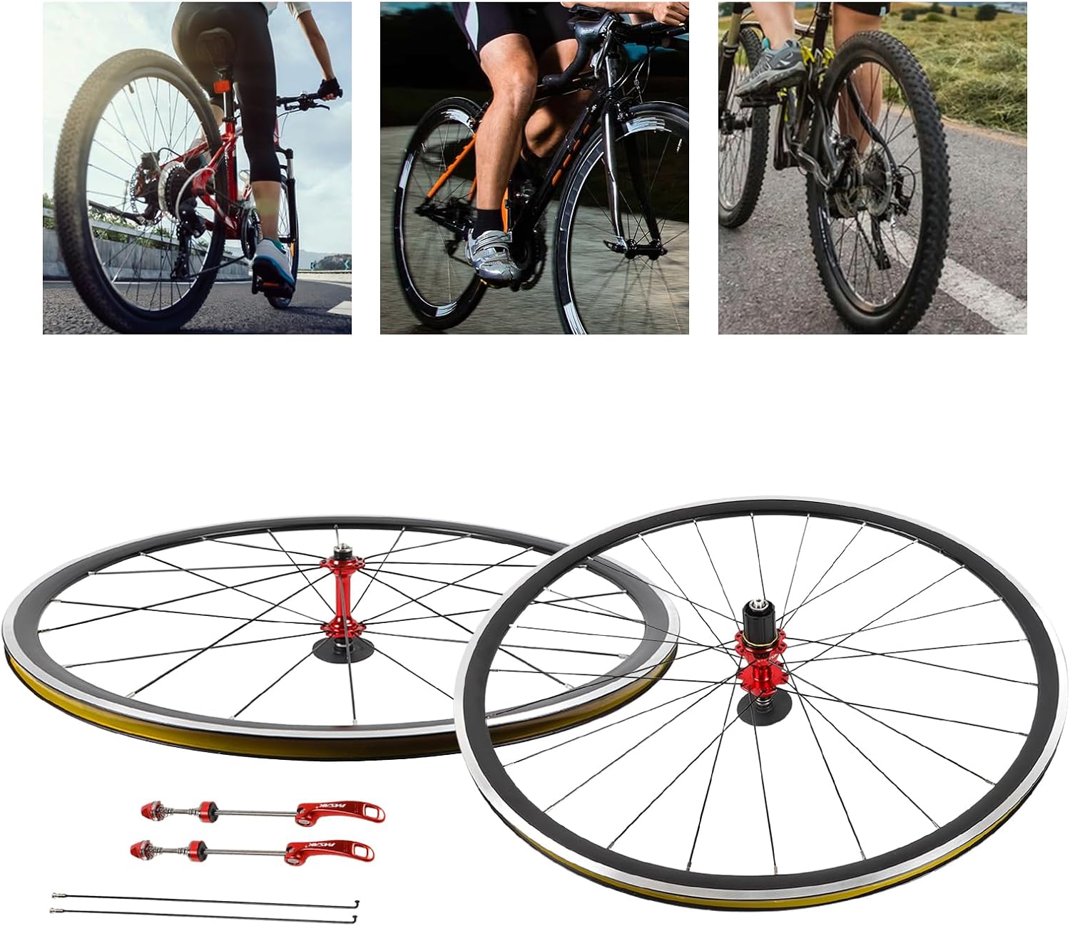 700C Bike Wheelset, Road Bike Front Rear Bicycle Wheel Set with 2 Quick Release Levers, 661LBS Bearing Capacity Aluminium Alloy Front Rear Bicycle Wheelset for 7-12 Speed Road Bike