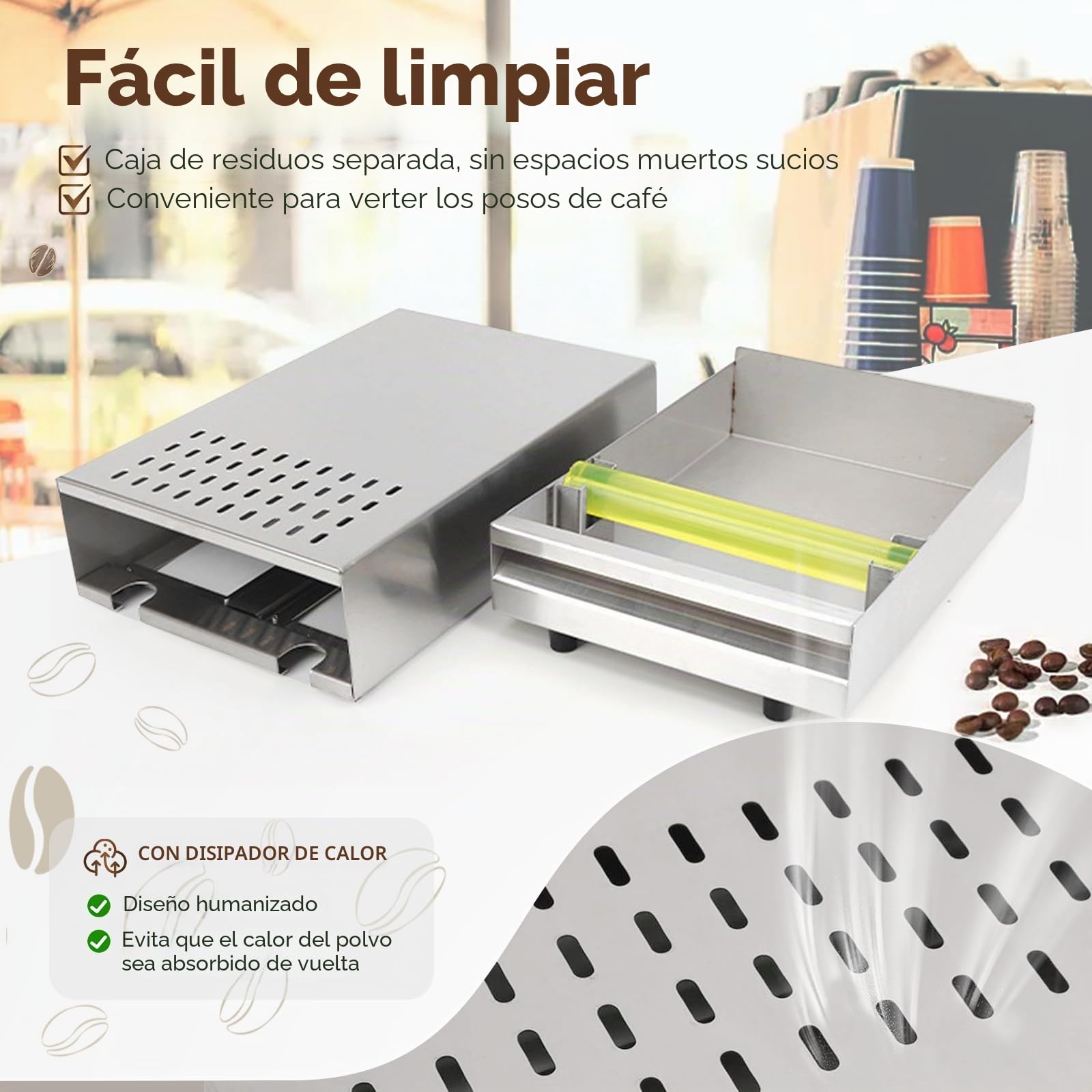 Cafe Knock Box Cajon Posos Cafe de Acero Inoxidable Contenedor de Caja de Café con Palo de Golpe Accesorios Cafetera