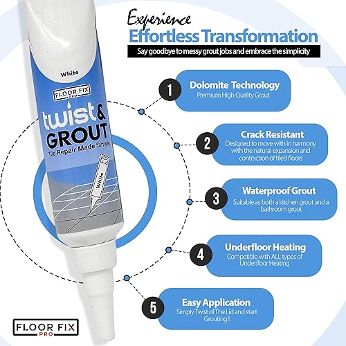 Miniatura 8 de Floor-Fix Pro Twist & Grout - Reparación de lechada impermeable premezclada  Secado rápido y fácil aplicación  Fórmula acrílica duradera  Ideal para