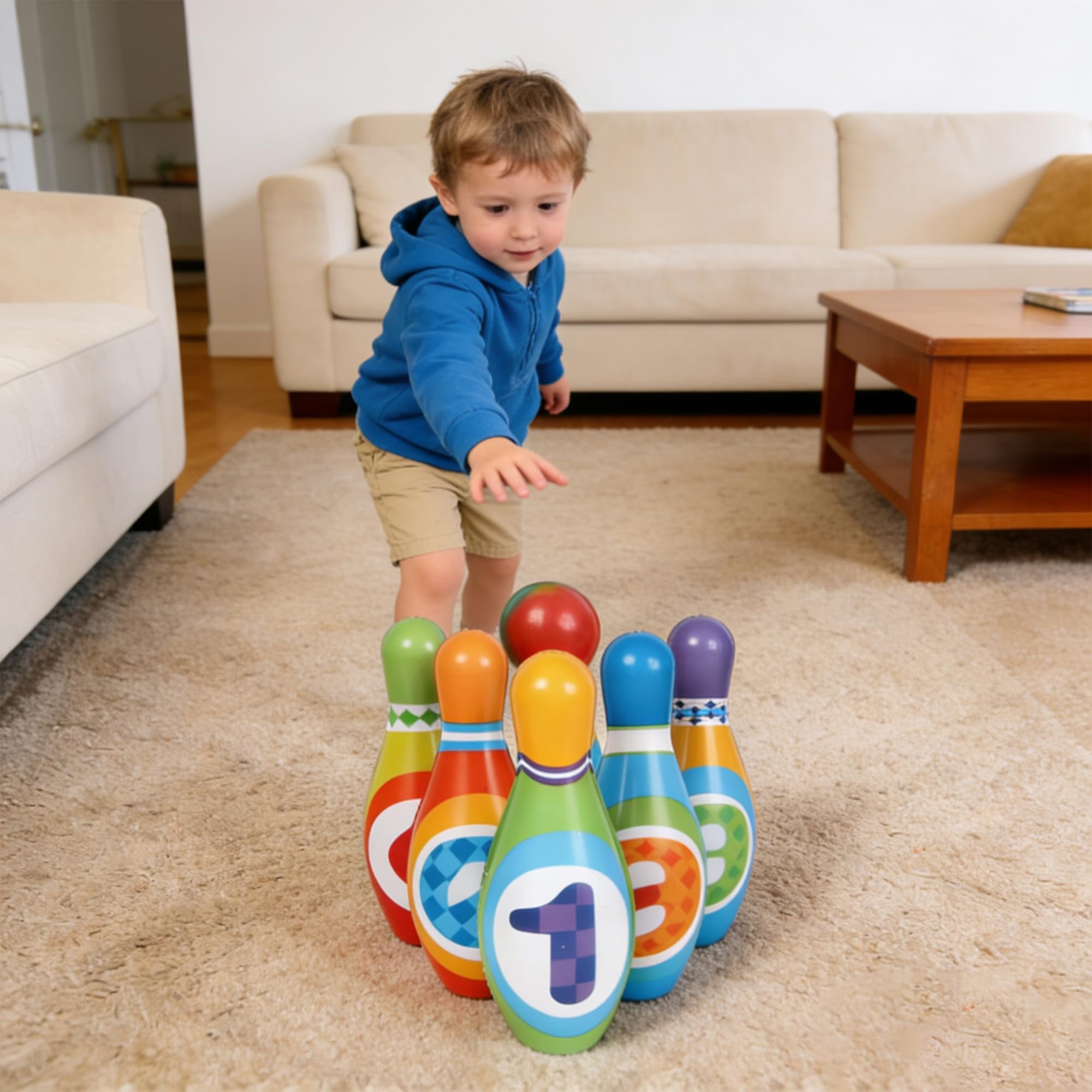 Birilli Bowling Set con 6 Pezzi e 2 Palle, Morbido Set per Esterno e Interno, Giochi Giocattoli Educativi per Festa