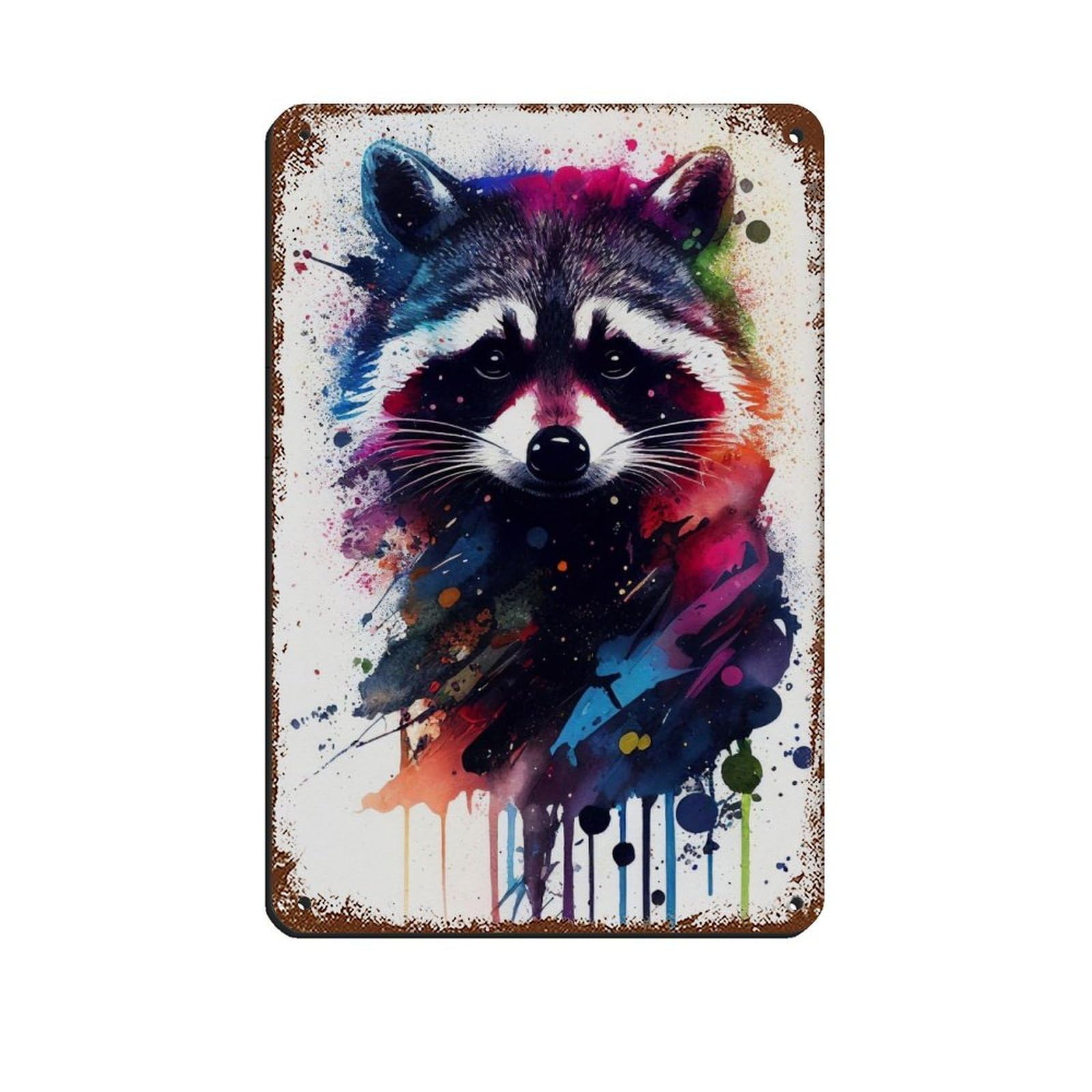Watercolour Raccoon Portrait Poster（1） Retro Poster Metal Tin Sign Chic Art Retro Iron Painting Bar People Cave Cafe Family Garage Poster Wall Decoration 8x12inch(20x30cm)