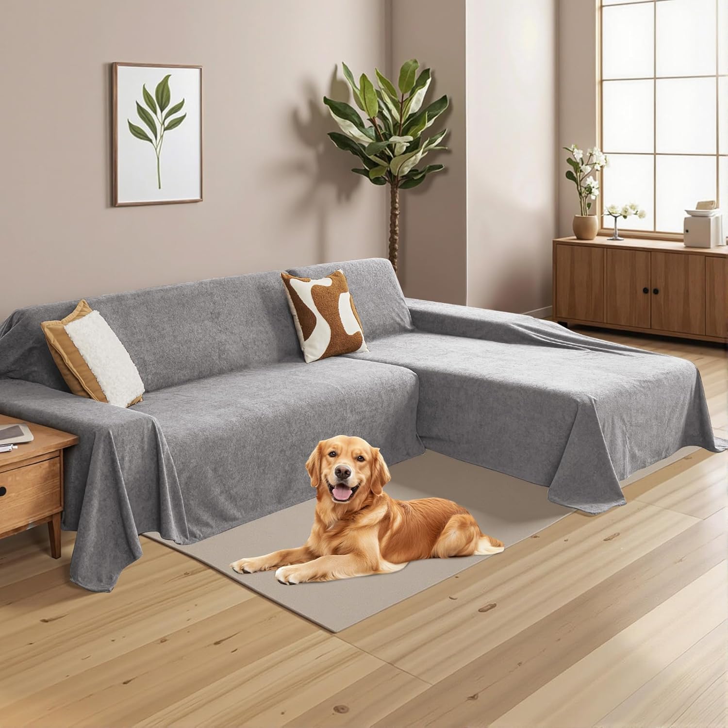 MYSKY HOME Sectional Couch Cover for Dogs, 2 Pieces Couch Covers for L Shape Sofa, Sofa Cover Washable, Furniture Protector Chaise Lounge Cover for 2-3 Cushion Couch(71"x118"+71"x118", Dark Grey)